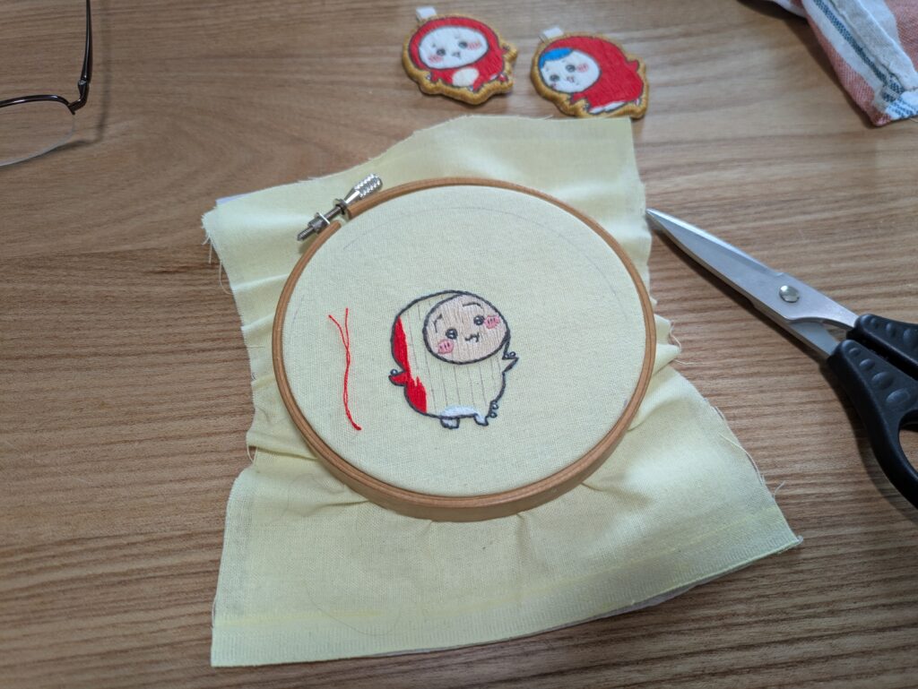 たこぎ刺しゅう途中